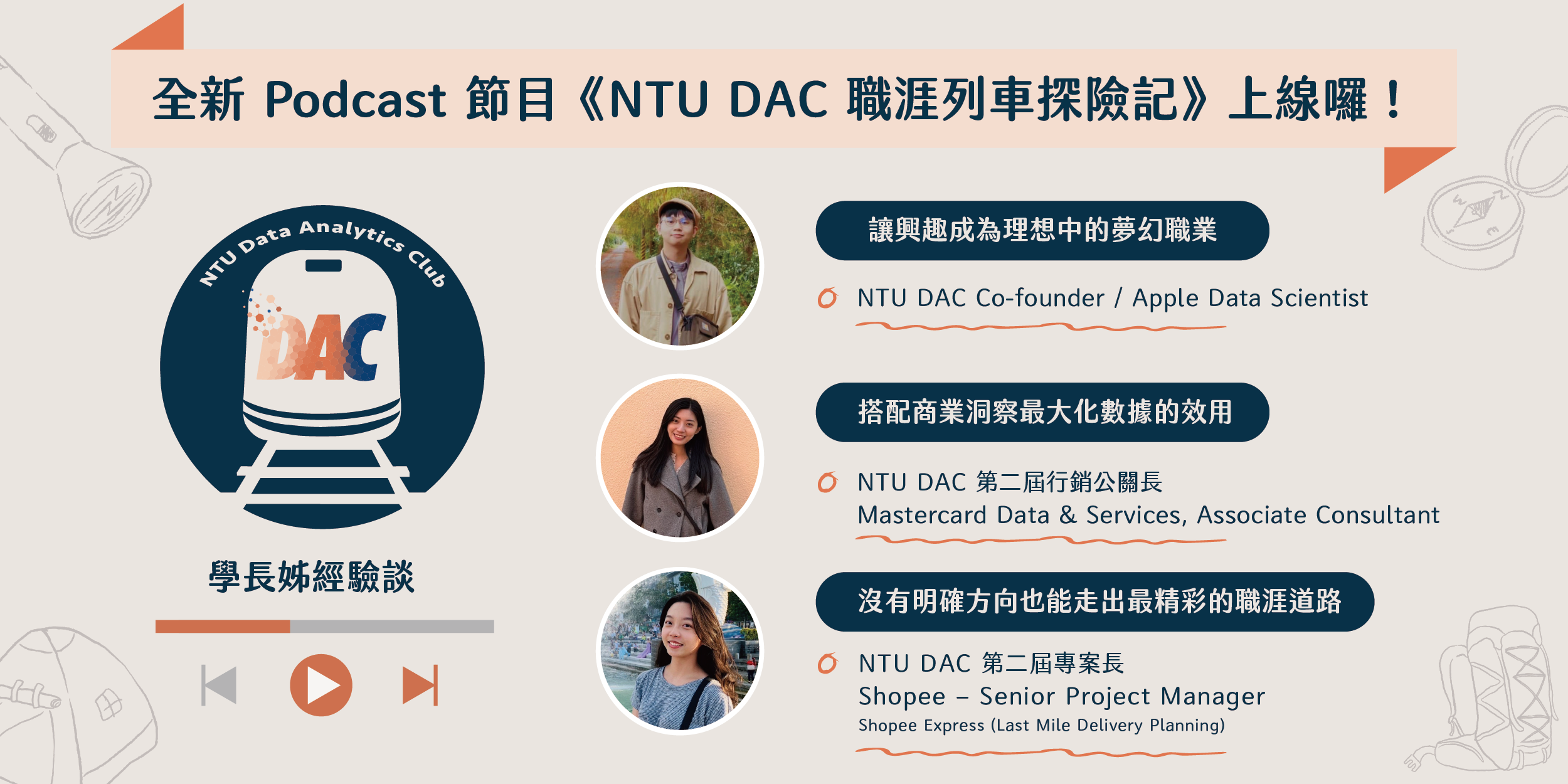 全新 Podcast 節目《NTU DAC 職涯列車探險記》上線囉！